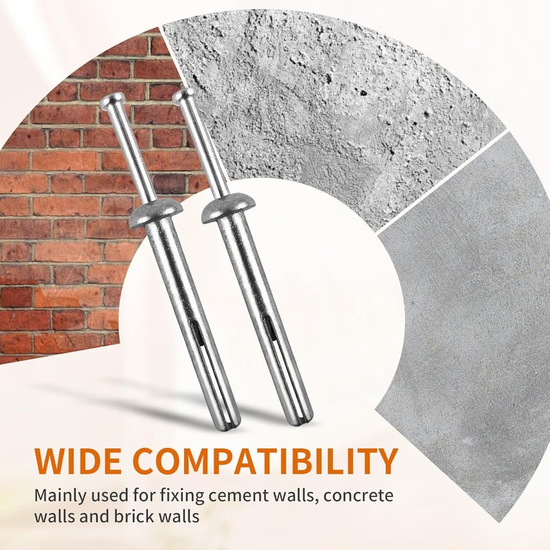 ALLOYPRO 1/4" x 1-1/4"Hammer Drive Nail-in Anchors 40 Pack – Cement Wall Anchors for Concrete Brick Block – Zinc Plated Masonry Fasteners for Electrical Boxes, Brackets, Frames - Image 5